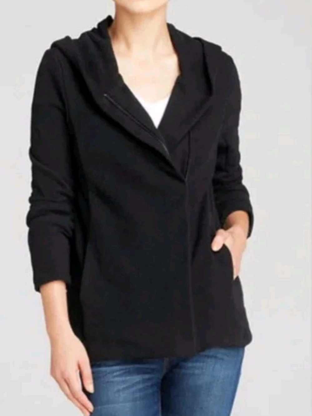 Standard James Perse Black Asymmetric Zip Hooded Jacket Sweatshirt Size 3 Large